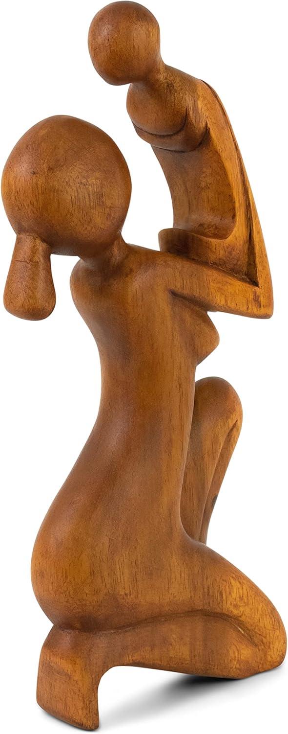 Wooden Handmade Abstract Mother and Child Sculpture Handcrafted Gift Art Decorative Home Decor Figurine Accent Decoration Artwork Hand Carved Mother and Baby Statue