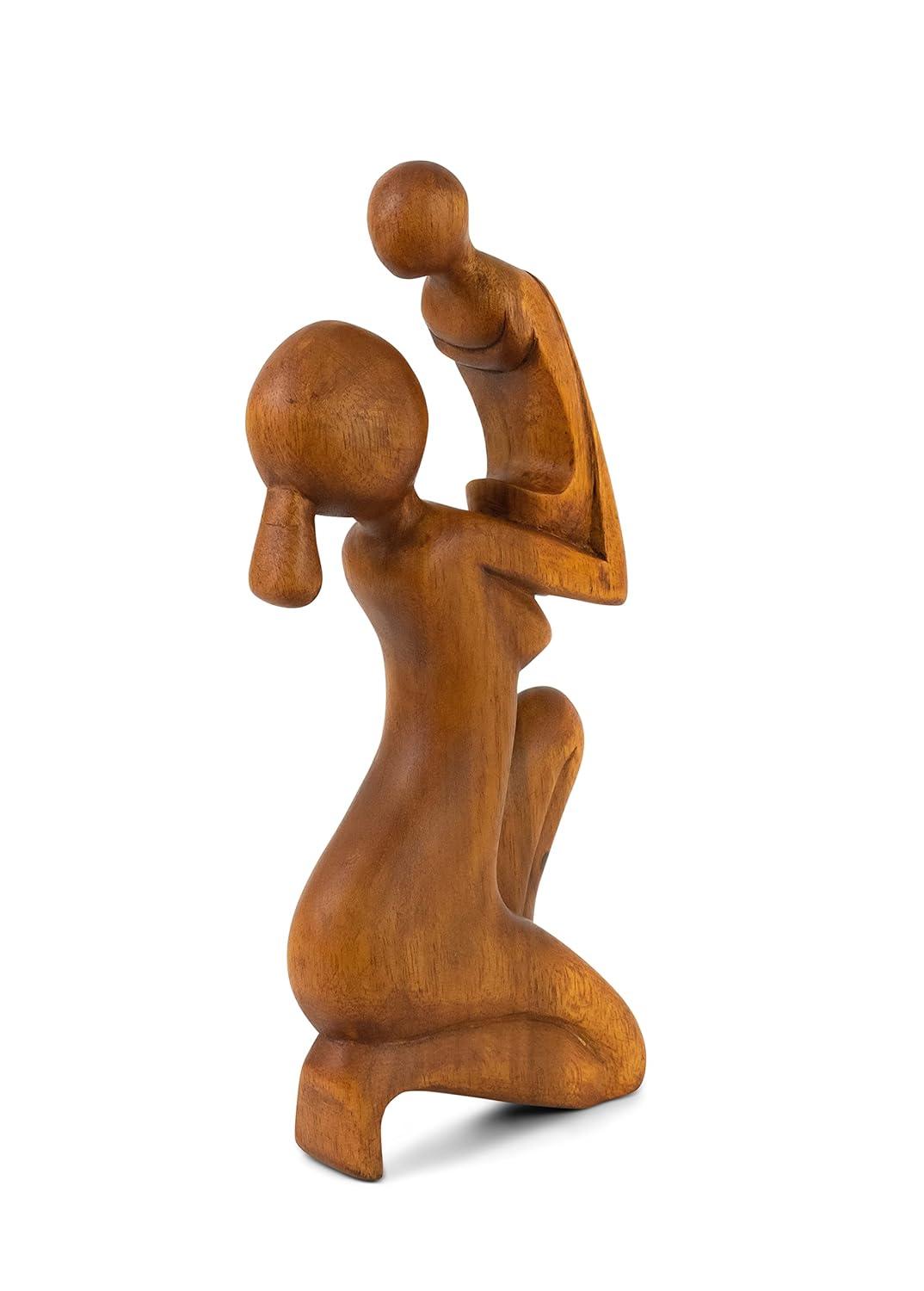 Wooden Handmade Abstract Mother and Child Sculpture Handcrafted Gift Art Decorative Home Decor Figurine Accent Decoration Artwork Hand Carved Mother and Baby Statue
