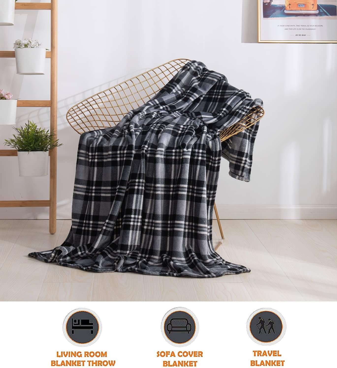 Elegant Comfort 50 x 60 Blanket Gift Christmas Throw, (Gray Plaid)