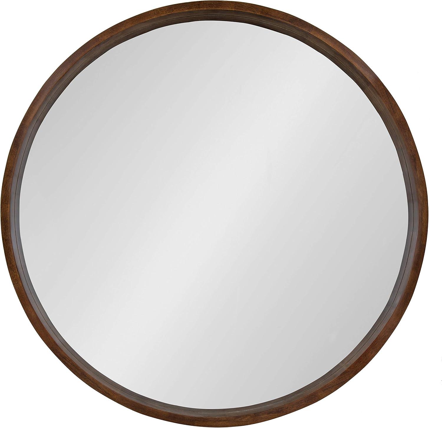 Kate and Laurel Hutton Round Wood Wall Mirror, 36" Diameter, Walnut Brown, Geometric Modern Farmhouse Wall Decor