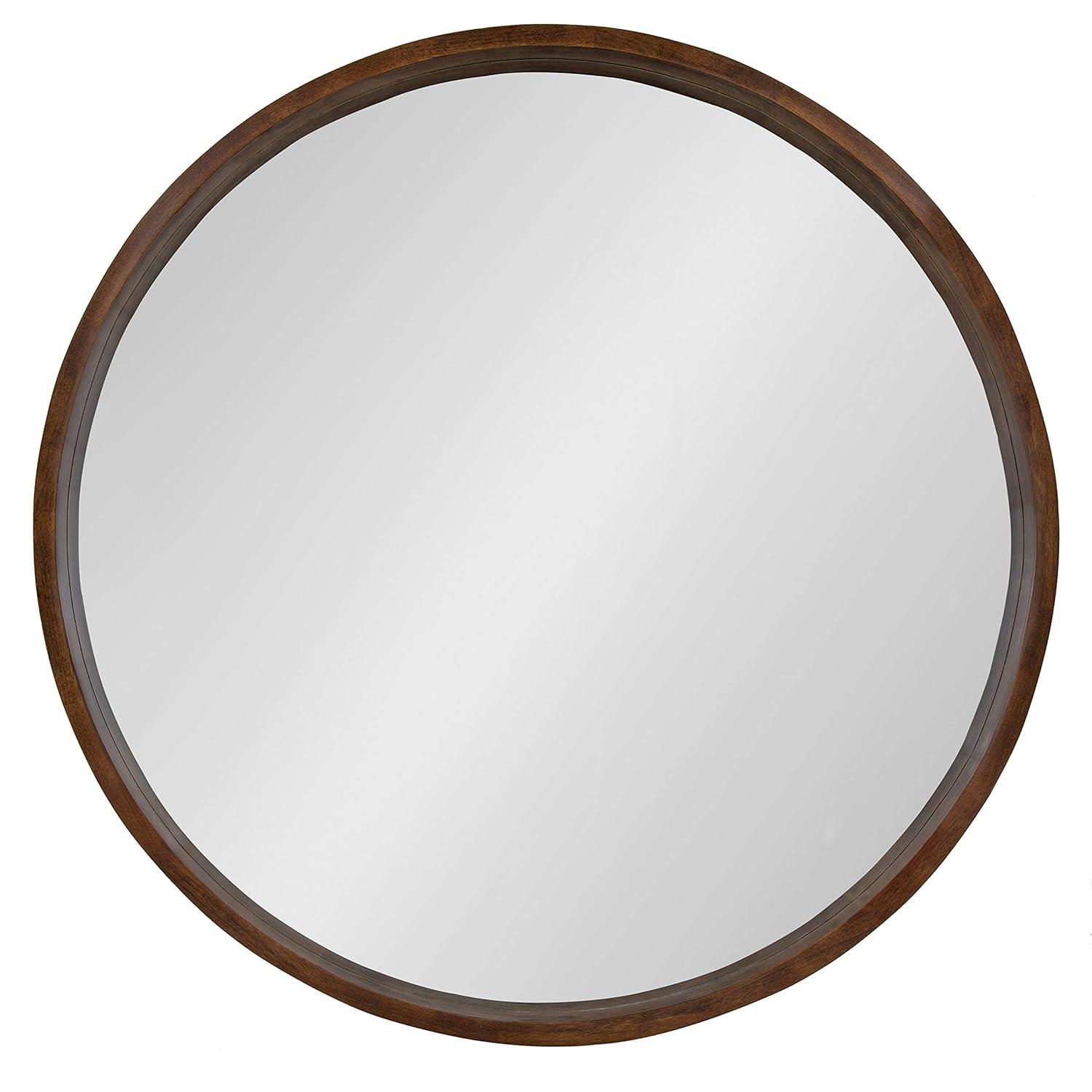 36" Hutton Round Wall Mirror Walnut Brown - Kate & Laurel All Things Decor: Modern Wood Frame, Wall Mount
