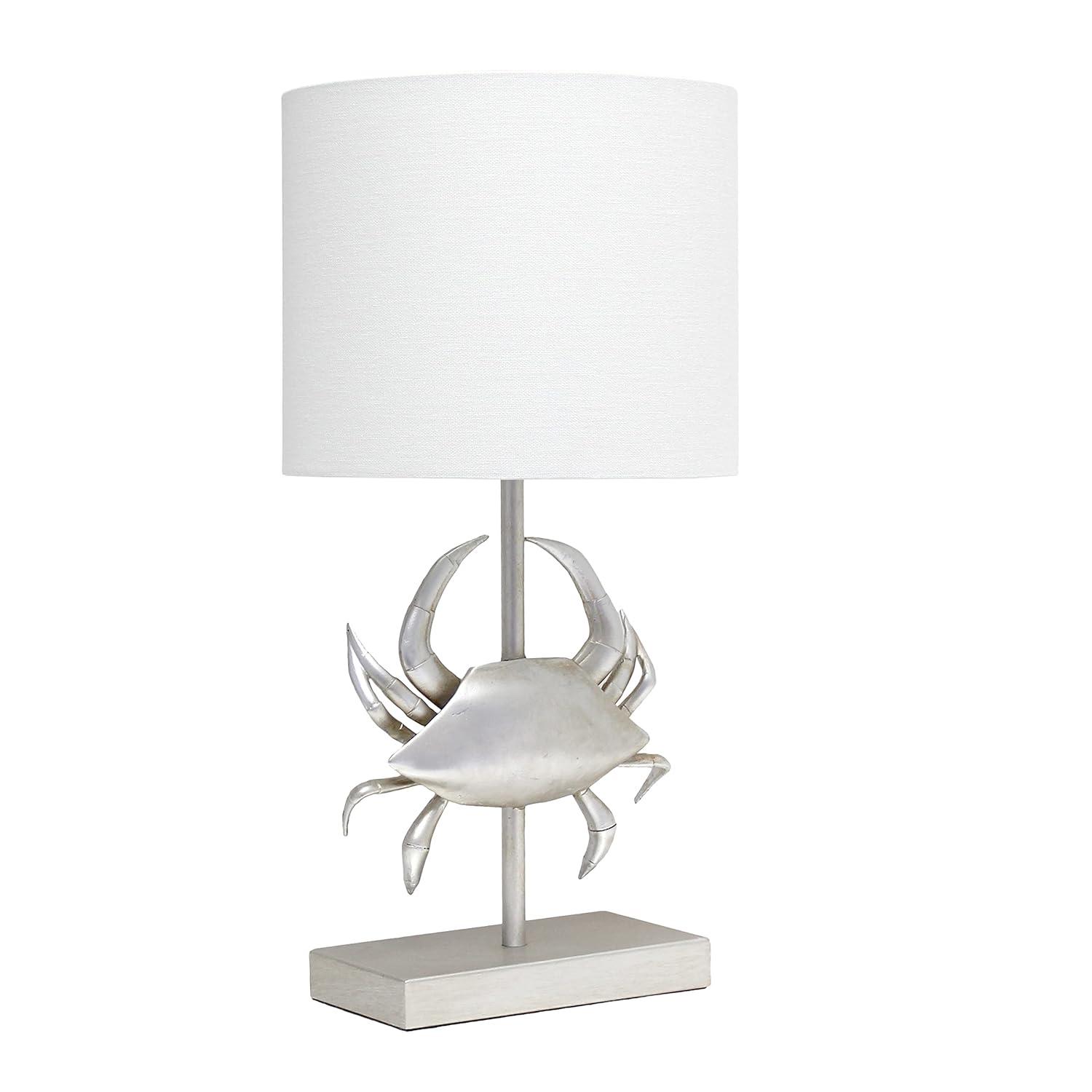 Simple Designs 18.25" Shoreside Tall Coastal Pinching Crab Shaped Bedside Table Desk Lamp White: Nautical Decor, ETL Listed