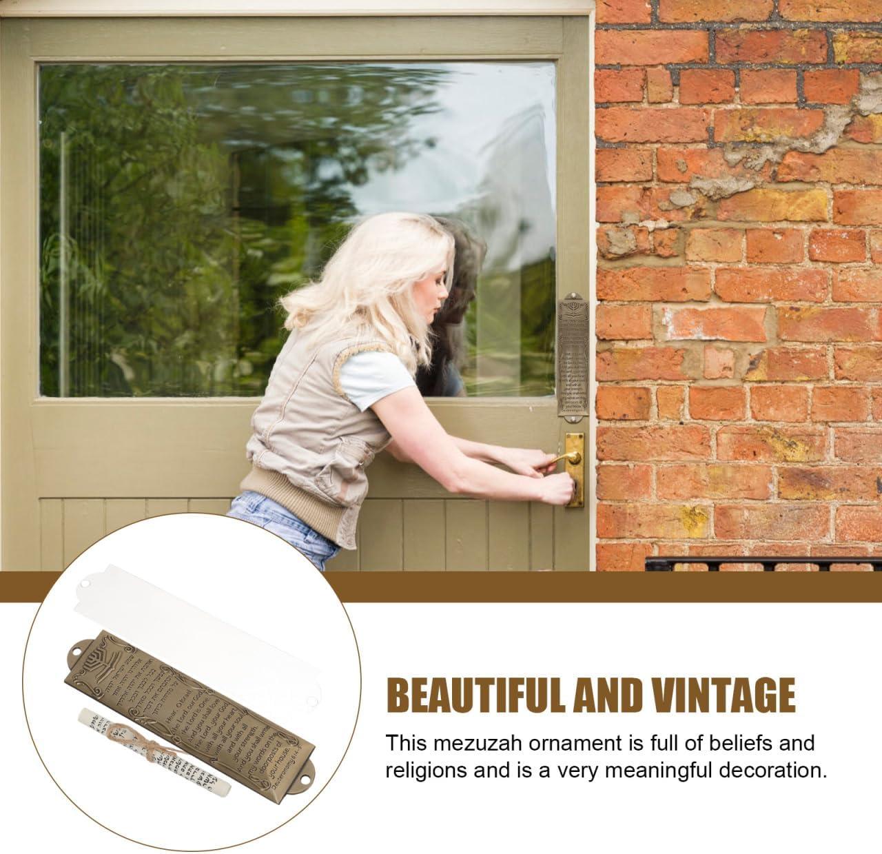 Vintage Metal Mezuzah Case with Hebrew Scroll Blessing