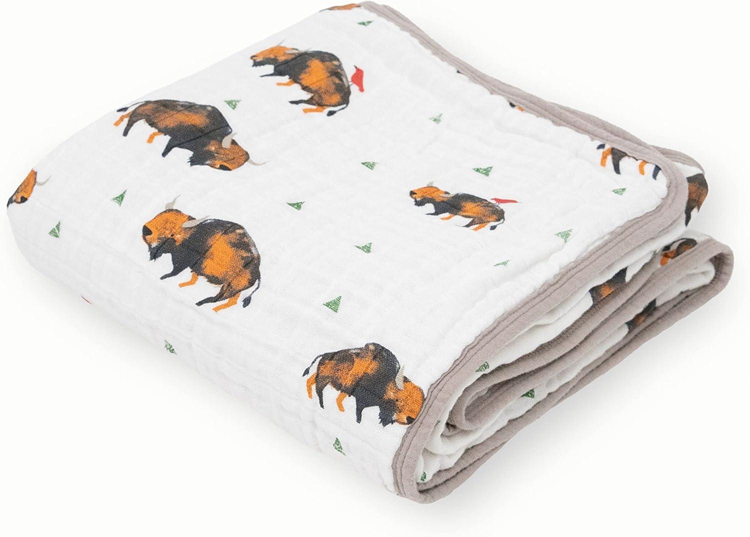 Organic Cotton Muslin Baby Quilt with Bison Print