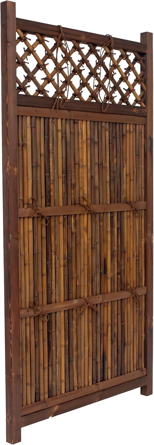 6 ft. Dark Bamboo and Wood Japanese Zen Garden Fence Panel