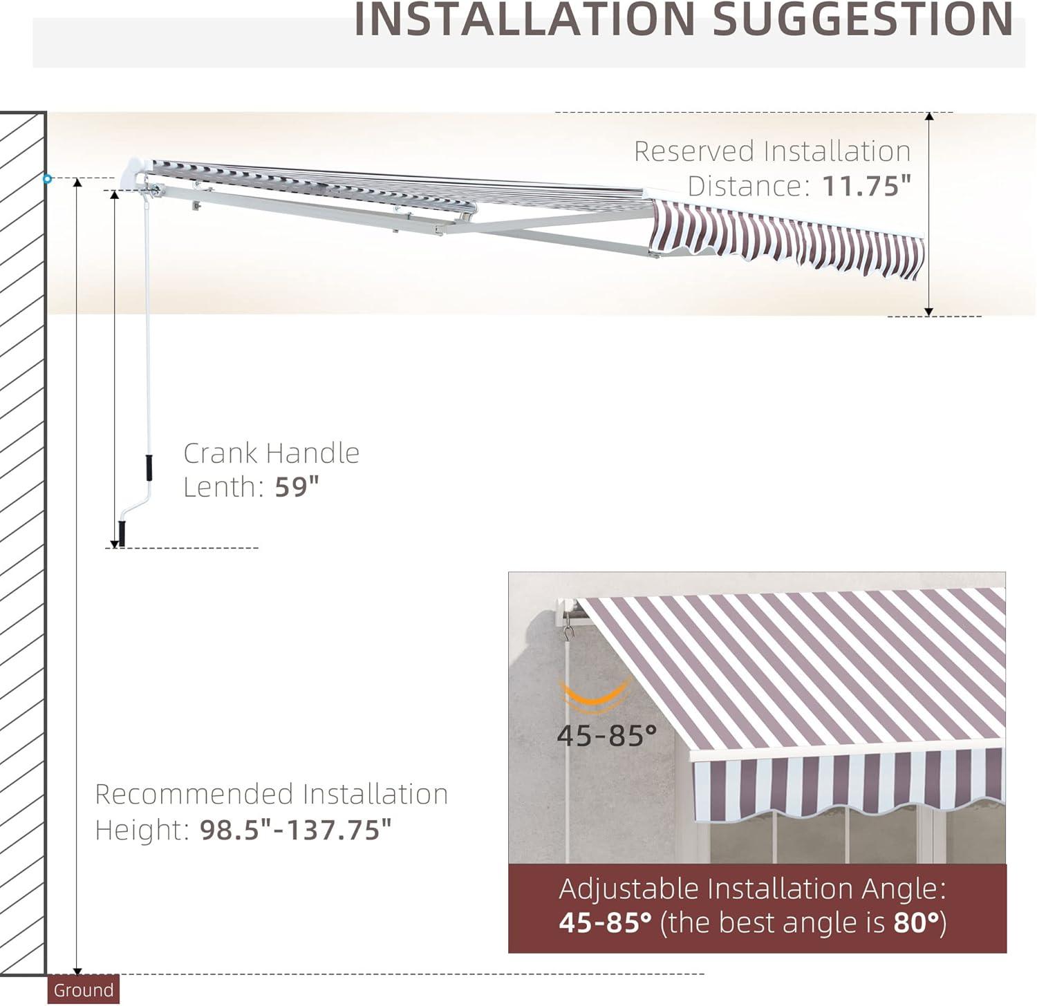 Outsunny 10' x 8' Manual Retractable Awning Sun Shade Shelter for Patio Deck Yard with UV Protection and Easy Crank Opening, Coffee Stripes