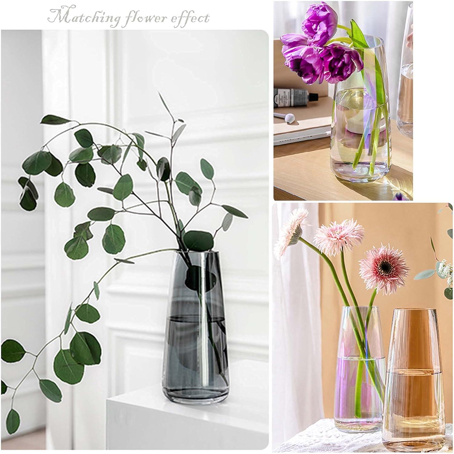 Crystal Grey Tall Glass Vase for Floral Arrangements