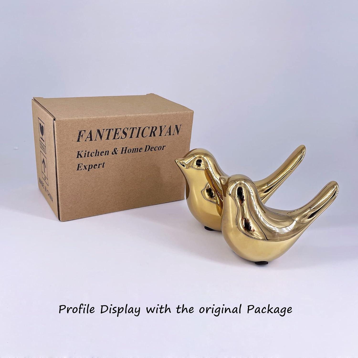 Gold Ceramic Bird Statues for Table Decor