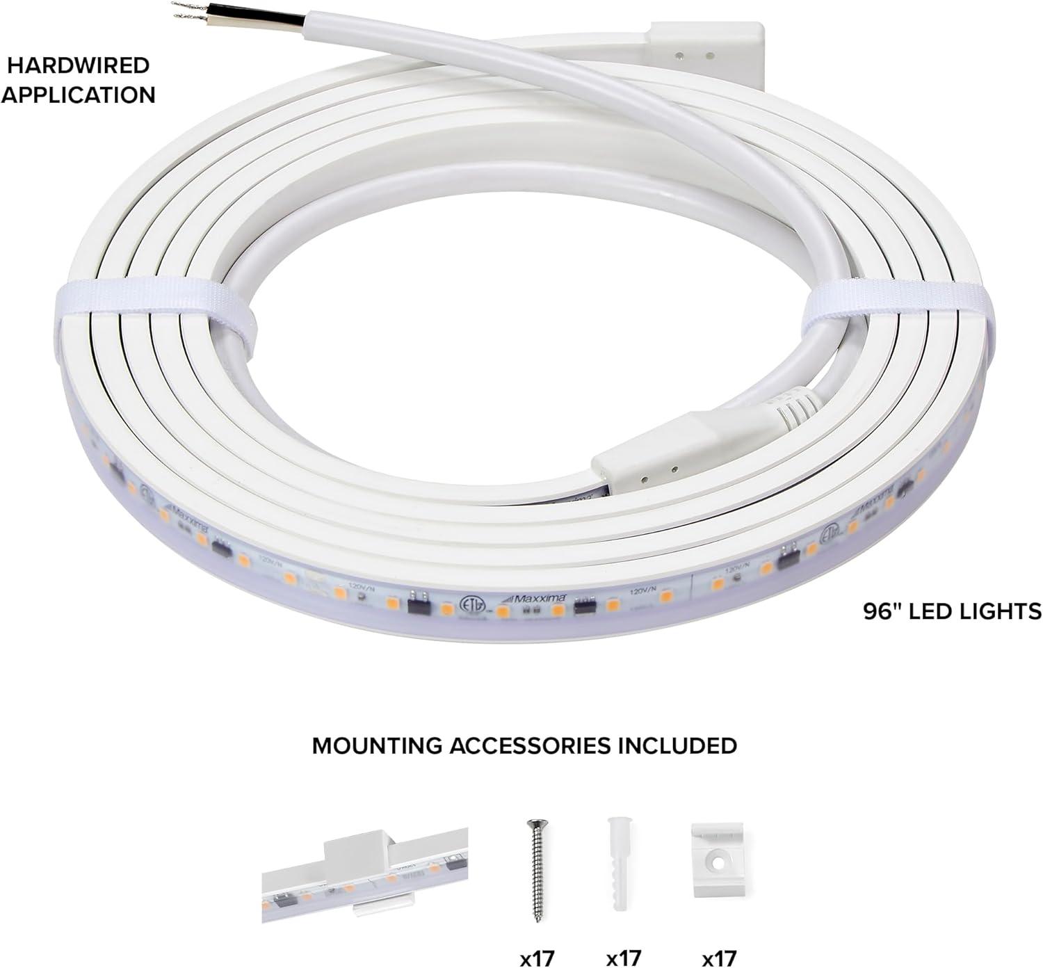 Maxxima 96 in. LED Under Cabinet Strip Light, Hardwired, 3680 Lumens, 3000K Warm White, 120V White Cove Light
