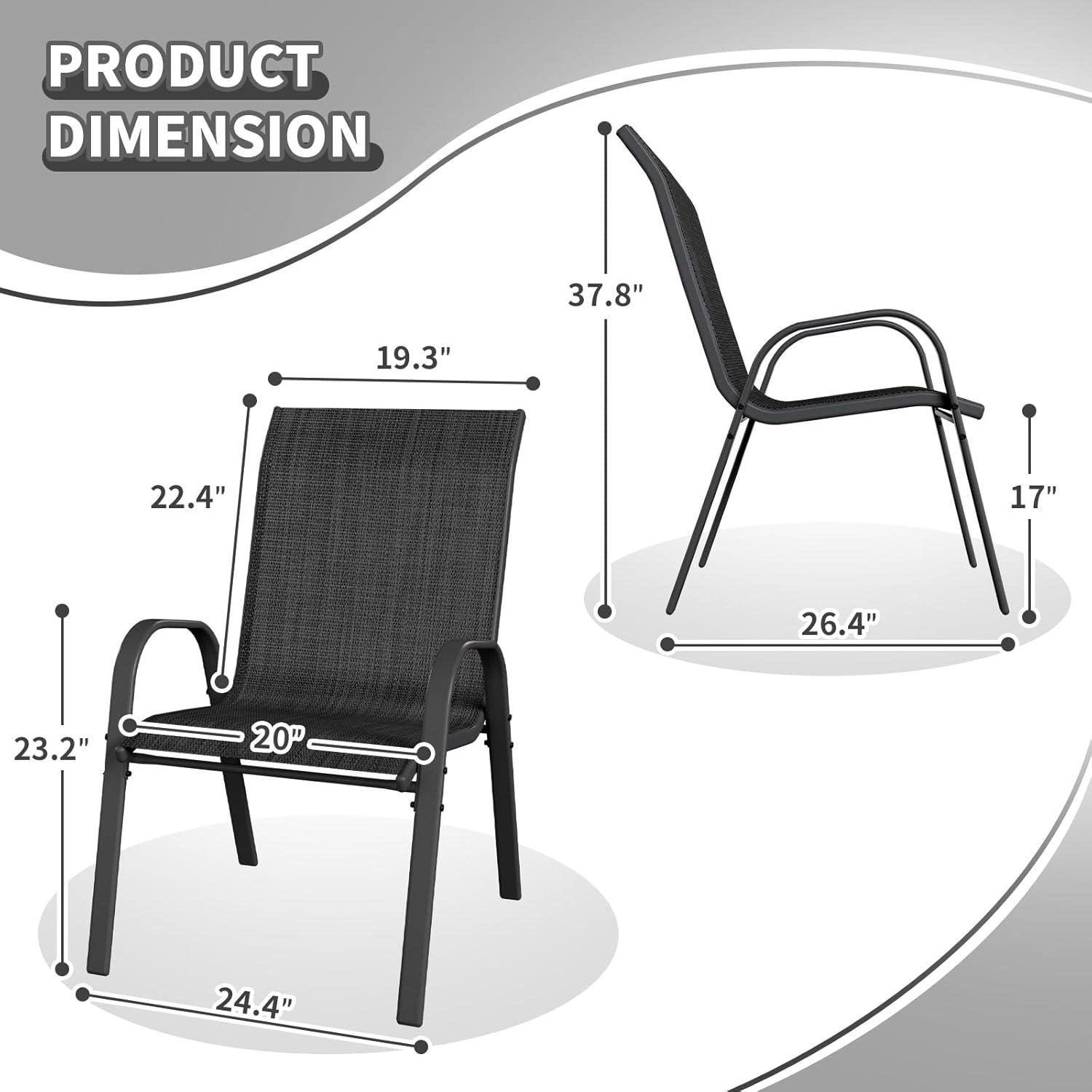 Vitarpatio Outdoor Patio Dining Chairs Set of 6, Stackable Patio Chairs Metal Outdoor Chair High Back Textilene Armchairs
