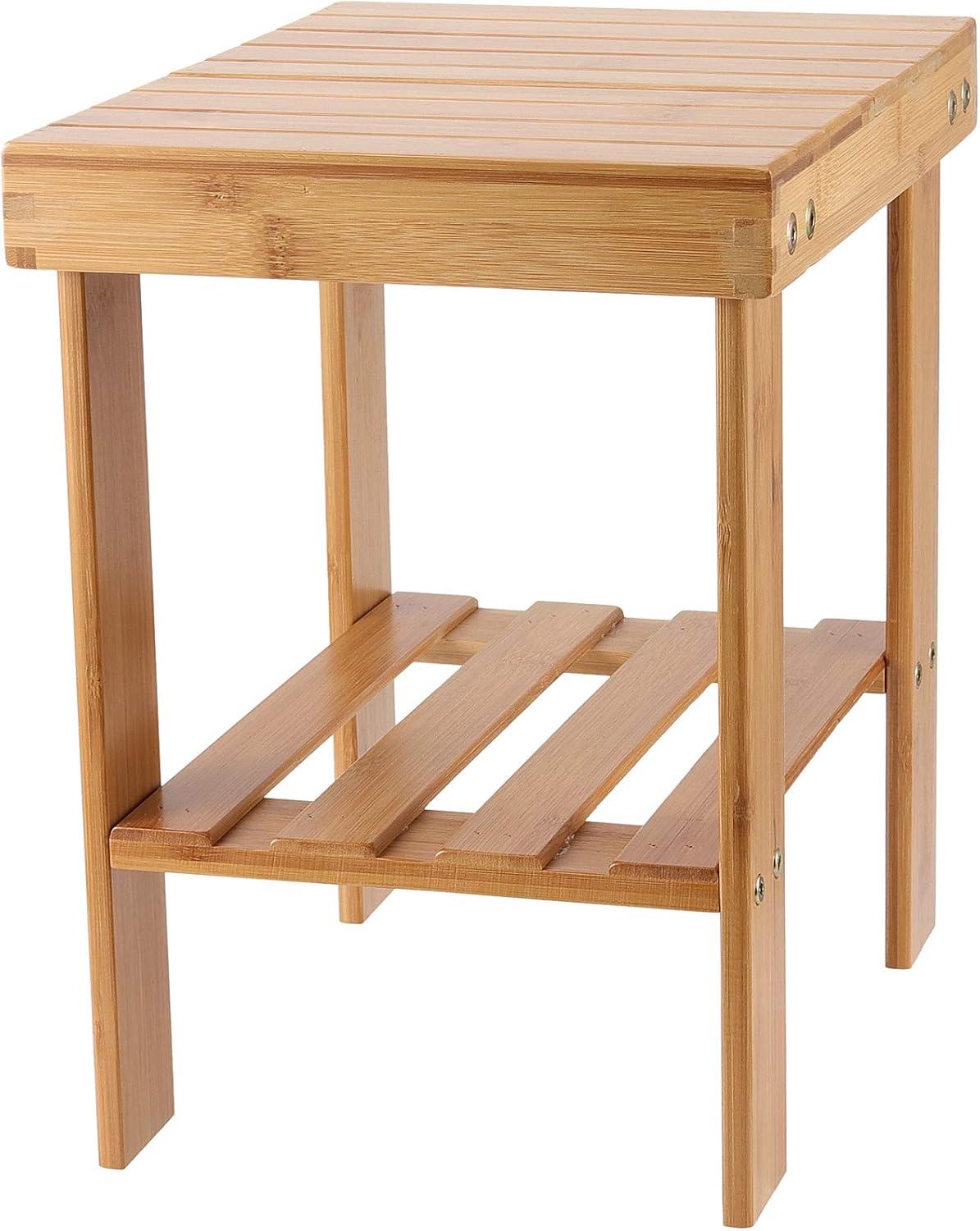 2 Pack Bamboo Step Stool, Bamboo Shower Bench, Bamboo Foot Stool, Bamboo Seat Stool for Home, Garden, Living Room, Kitchen, Bathroom, Bedroom