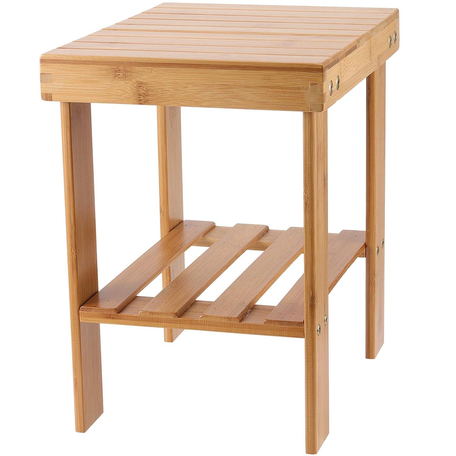 2 Pack Bamboo Step Stool, Bamboo Shower Bench, Bamboo Foot Stool, Bamboo Seat Stool for Home, Garden, Living Room, Kitchen, Bathroom, Bedroom