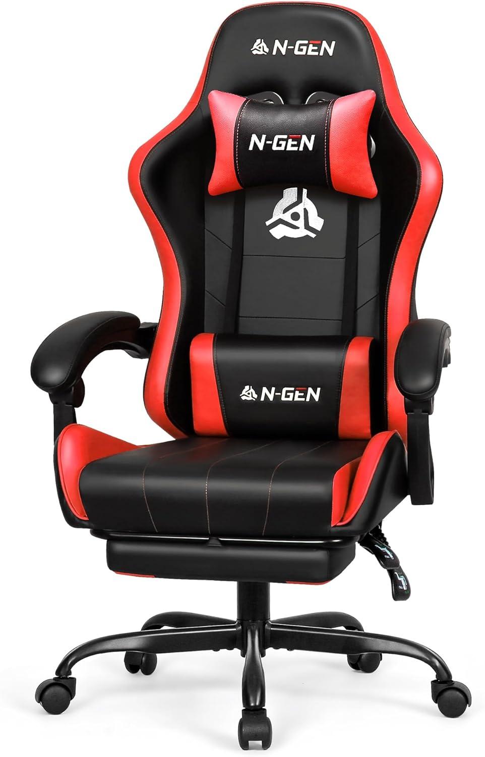 N-GEN Adjustable Ergonomic Faux Leather Swiveling PC & Racing Game Office Desk Chair with Flip-Up Arms