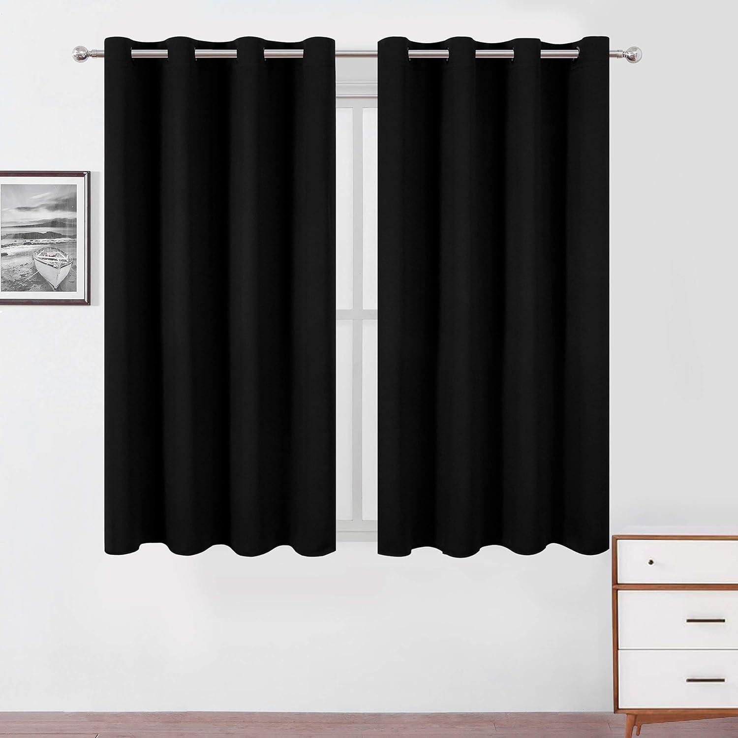 Coodeto Short Blackout Curtains Black, Set of 2, W52 x L63 - Blackout Curtains for Kitchen and Kids Bedroom