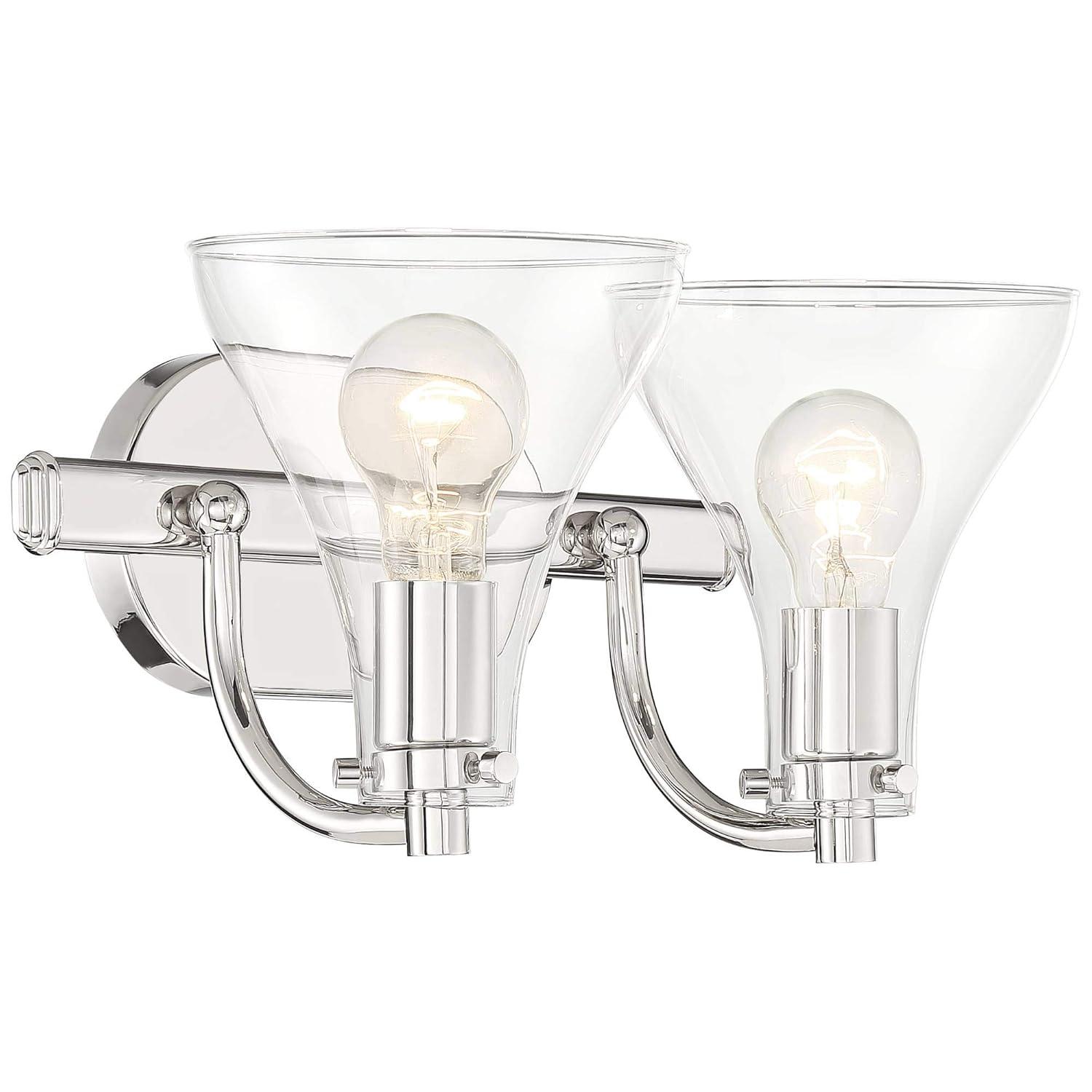 Possini Euro Design Sorren Modern Wall Light Sconce Polished Nickel Hardwire 14" 2-Light Fixture Clear Glass for Bedroom Bathroom Vanity Reading Home