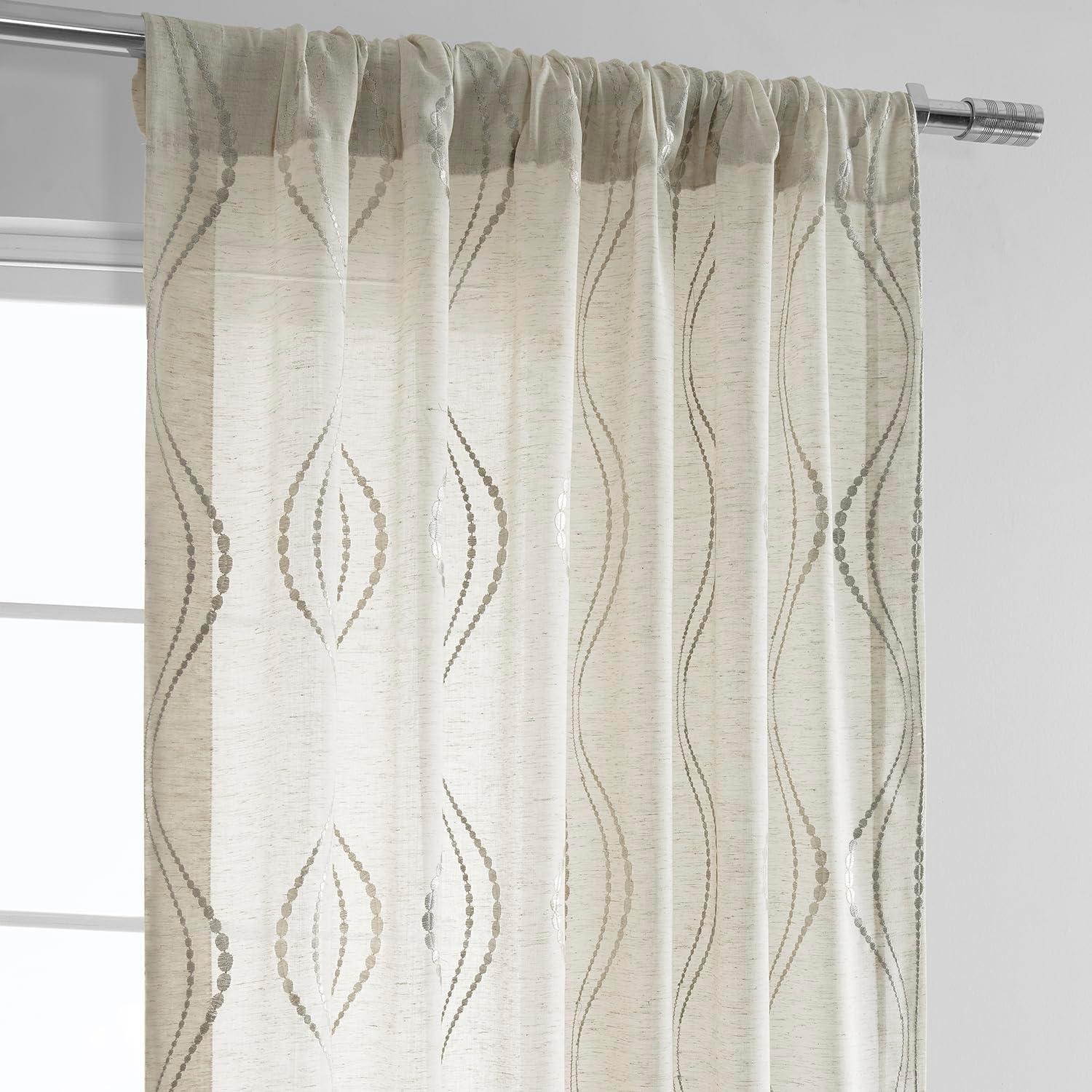 Suez Natural Embroidered Faux Linen Sheer Curtain (1 Panel), Suez Natural, 50W X 84L