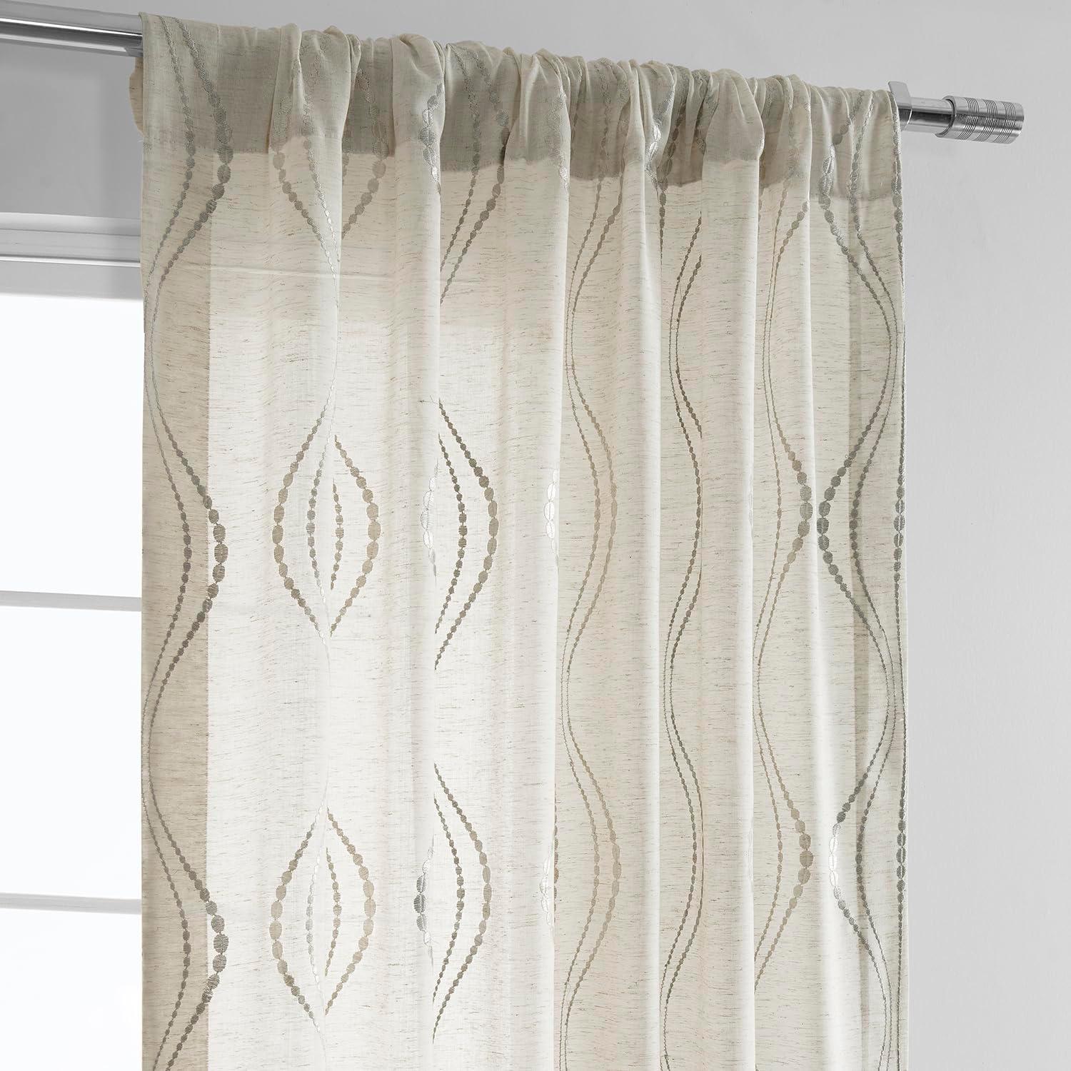 Suez Natural Embroidered Faux Linen Sheer Curtain (1 Panel), Suez Natural, 50W X 96L