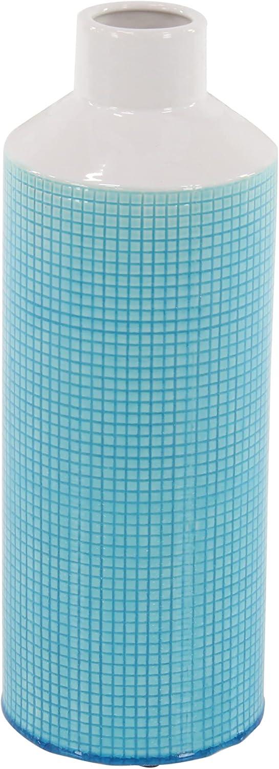 Decmode 20 Inch Contemporary Ceramic Blue and White Spouted Vase, Aqua Blue