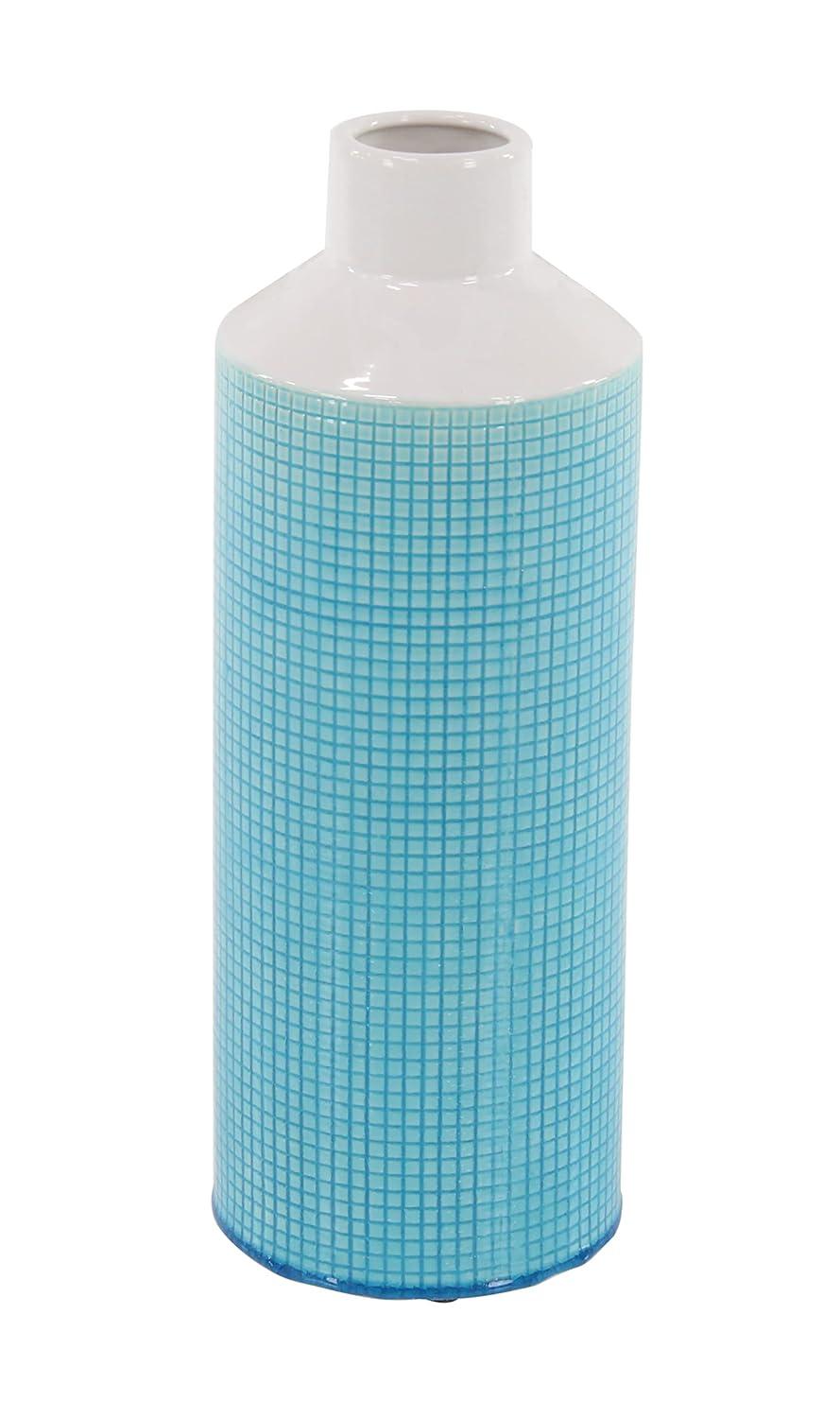 Decmode 20 Inch Contemporary Ceramic Blue and White Spouted Vase, Aqua Blue