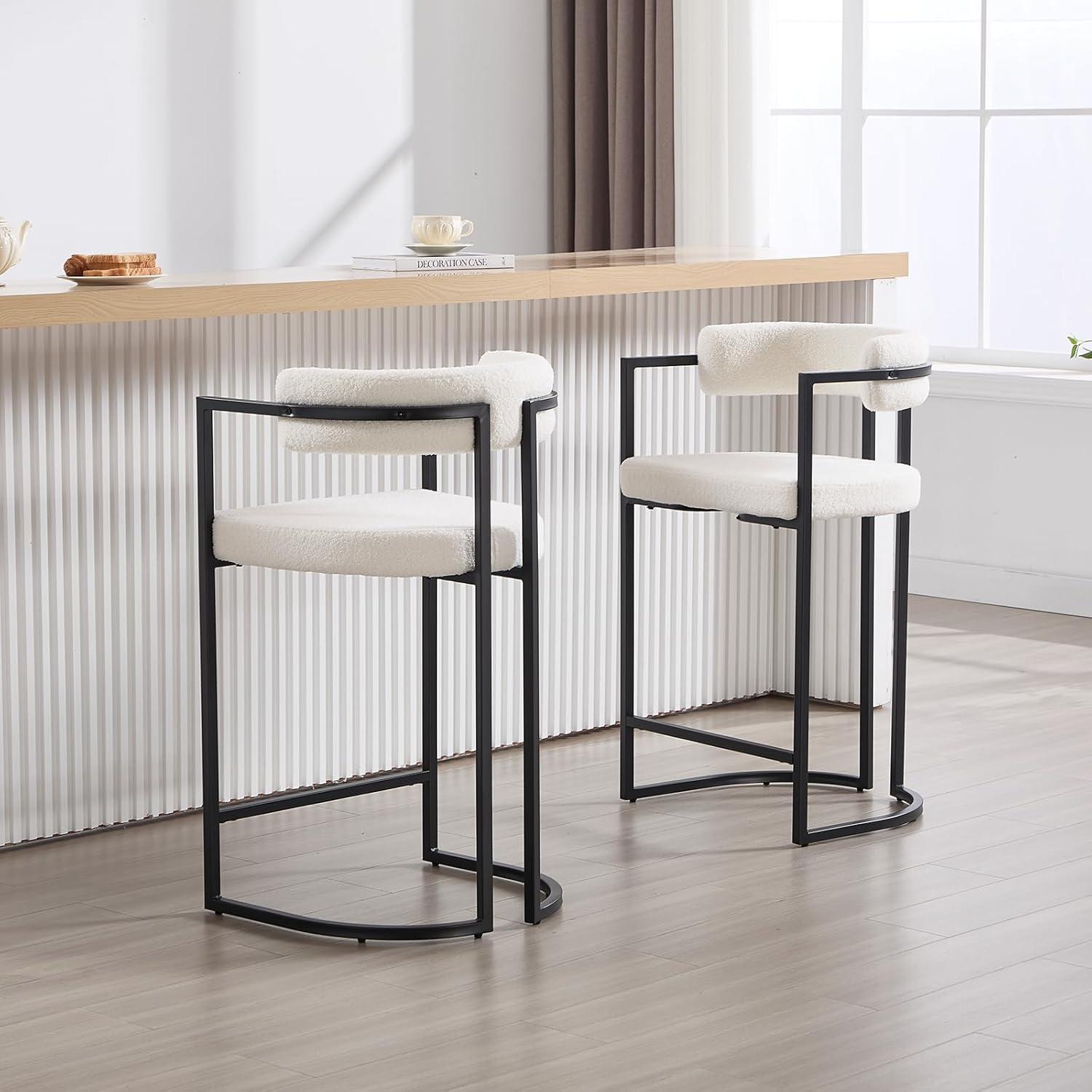 Ivy Bronx Modern Upholstered Hollow Bar Stool With Armrests And Footrests, Barrel High Stools (Set of 2)