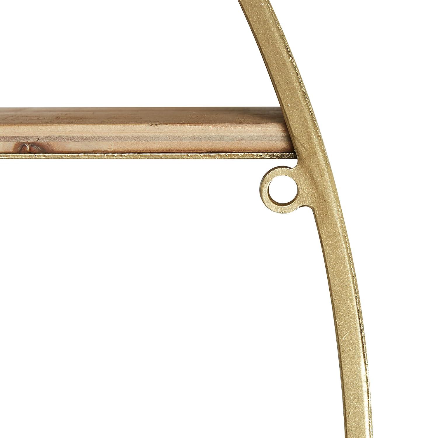 DecMode 28" x 5" 2-Tier Gold Wall Shelf with Half Moon Shaped Mirror
