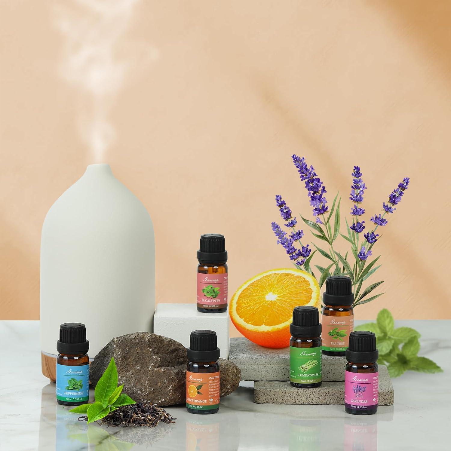 Essential Oils Set - Top 6 Blends for Diffusers, Home Care, Candle Making Scents, Fragrance, Aromatherapy, Humidifiers, Gifts - Peppermint, Tea Tree, Lavender, Eucalyptus, Lemongrass, Orange (10mL)