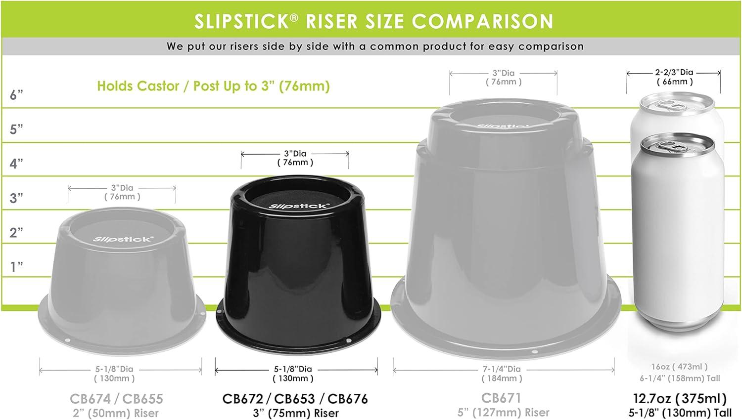 Slipstick CB672 3 Inch Bed Risers/Furniture Raisers with Steel Reinforced Holder Top, Lifts Height 3" (4 Pack)