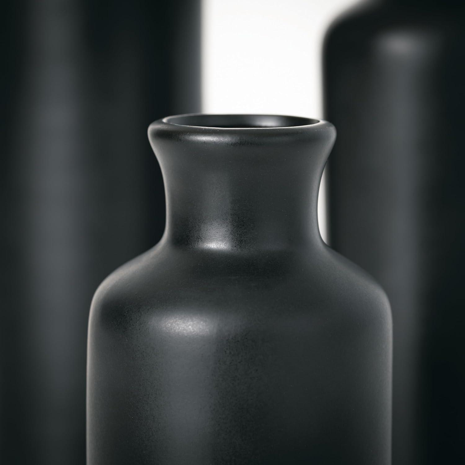 Sullivans Matte Black Set of 3 Small Ceramic Bottle Vases 5"H  7.5"H & 10"H Black