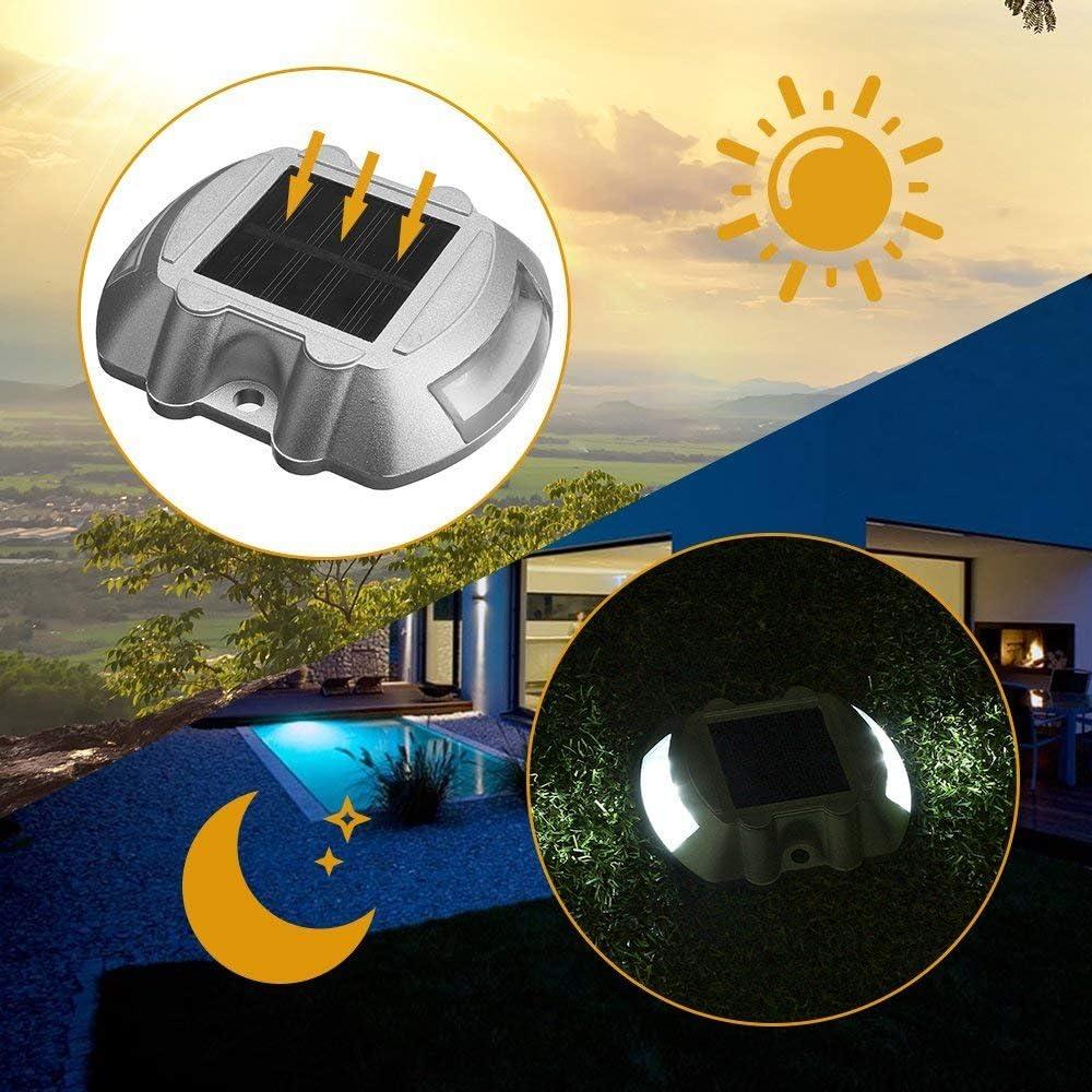 Solar Deck Lights 4 Pack LED Dock Lights Solar Driveway Lights for Walkway, Stair and Step Cast Aluminum