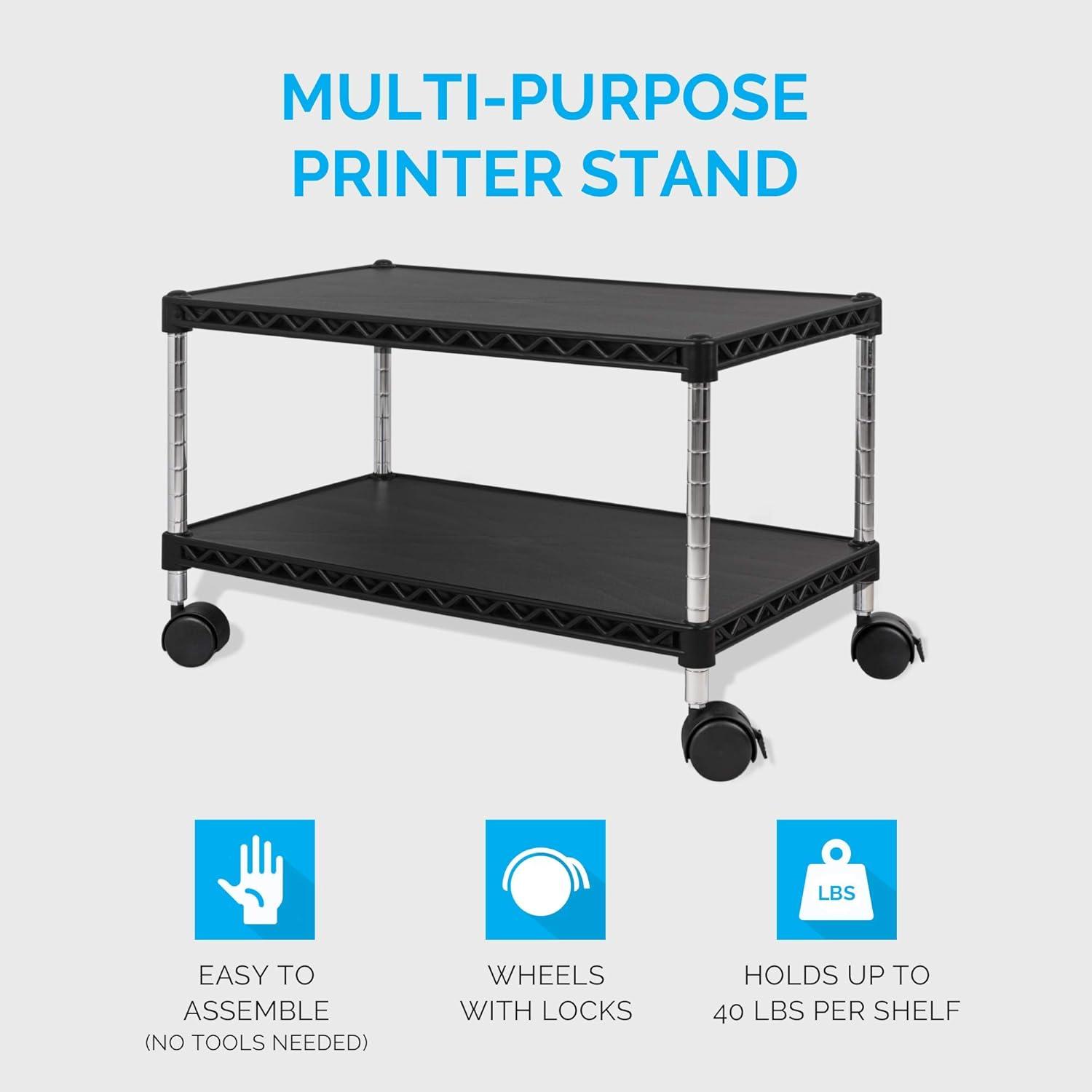ZBRANDS // Printer Stand Cart Max, 24" x 14", 2 Tiers Heavy Duty (Max)