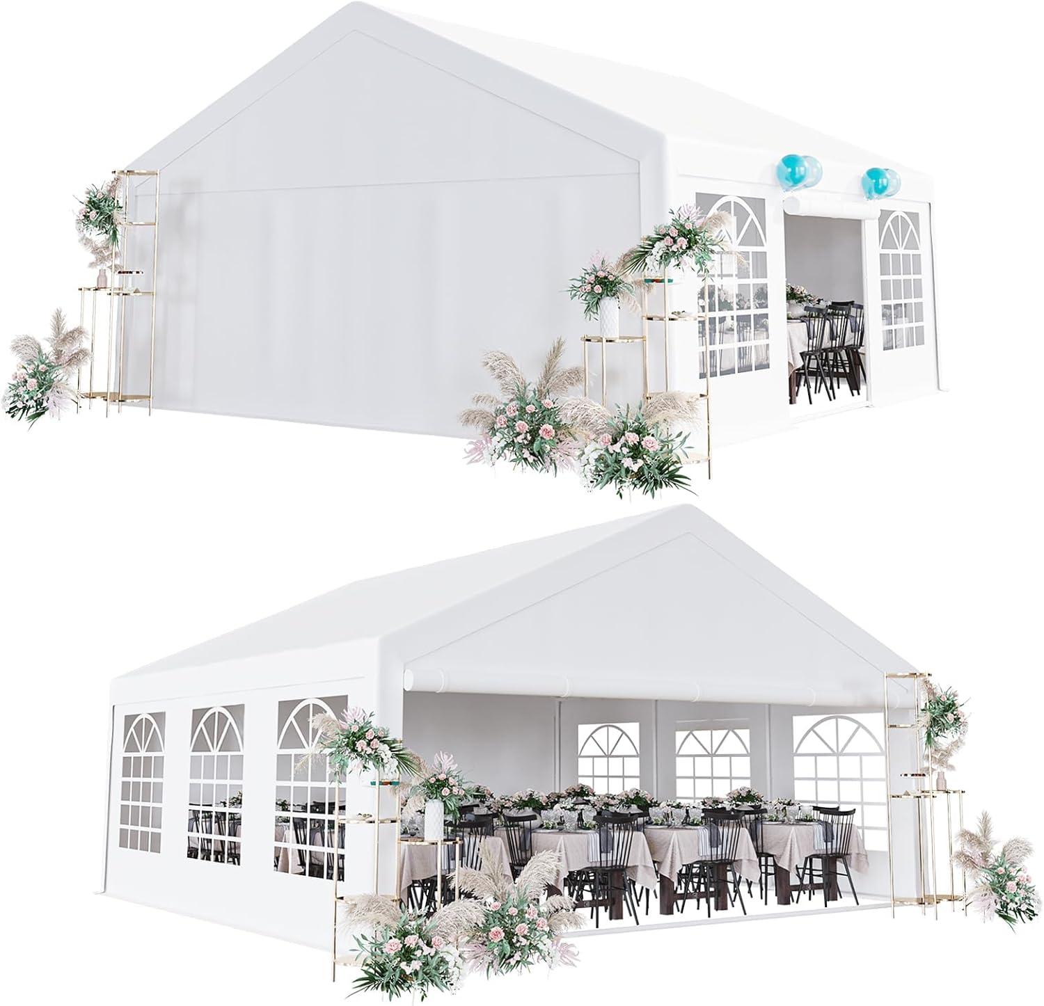 20x20 FT White Aluminum Outdoor Party Tent with Removable Sidewalls