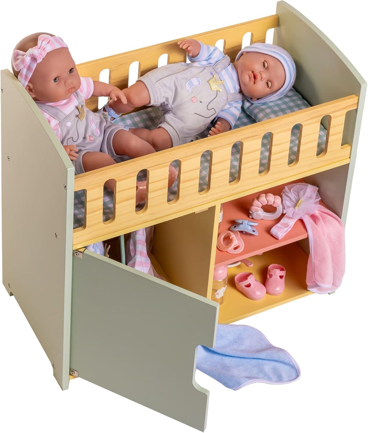 Deluxe Wooden Doll Crib with Storage in Multicolor