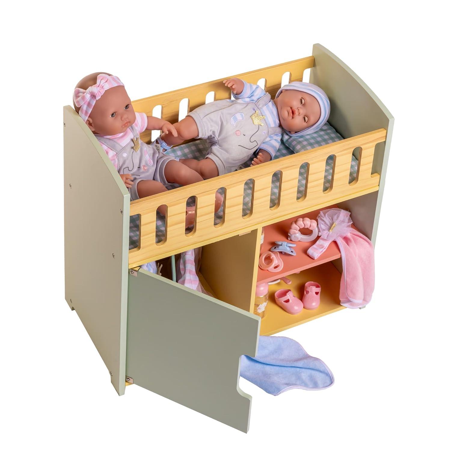 Deluxe Wooden Doll Crib with Storage in Multicolor