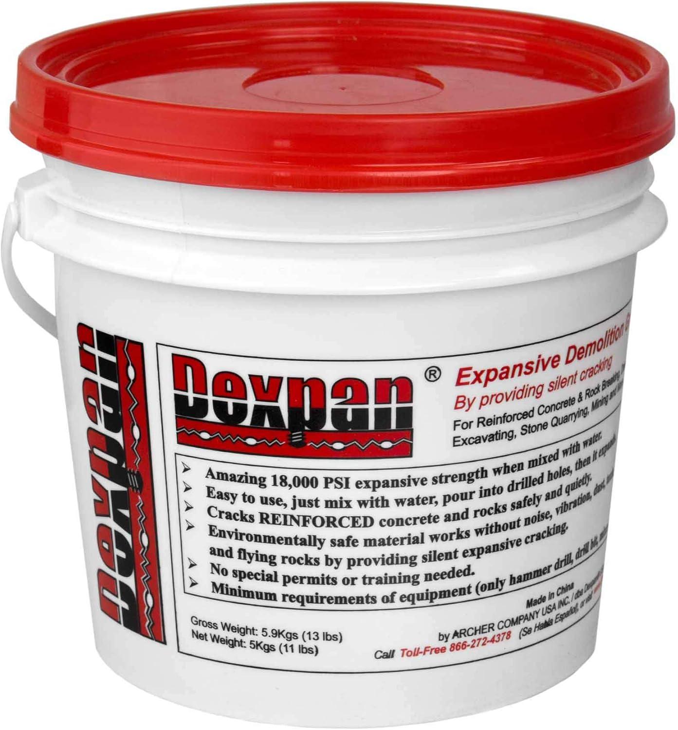 Dexpan Expansive Demolition Grout 11 Lb. Bucket for Rock Breaking, Concrete Cutting, Excavating. Alternative to Demolition Jack Hammer Breaker, Jackhammer, Concrete Saw, Rock Drill #1 (77-104 F)