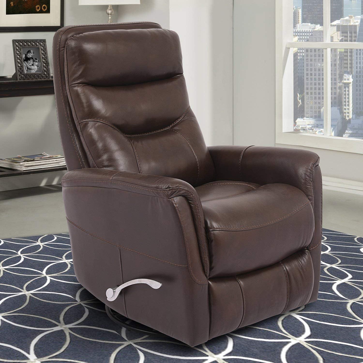 Traditional Brown Leather Swivel Recliner with Wood Accents