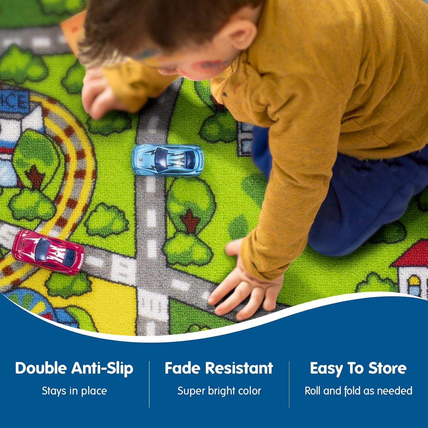 Booooom Jackson Car Rug Kids Car Carpet Playmat Rug 60"x32",Train Rug,Car Mat for Kids Toy Cars,City Kids Rug Play Mat,Non Slip Kids Rug for Playroom Bedroom Boys,Children Play Area Rug Cars,Road Rug