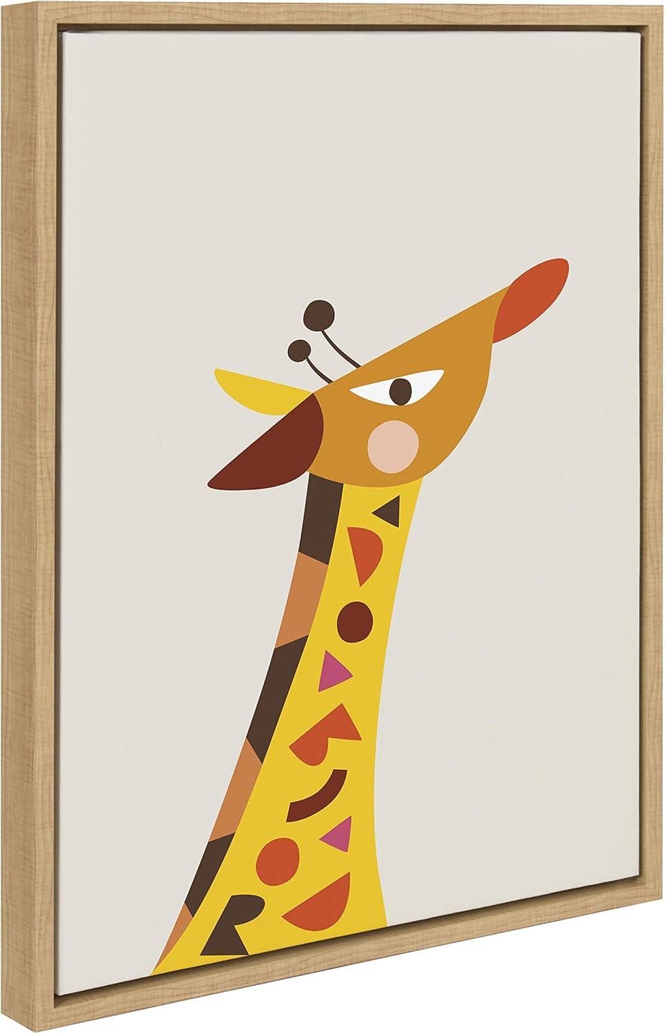 18" x 24" Sylvie Mid Century Modern Baby Giraffe Framed Canvas by Rachel Lee - Kate and Laurel: Nursery Wall Art