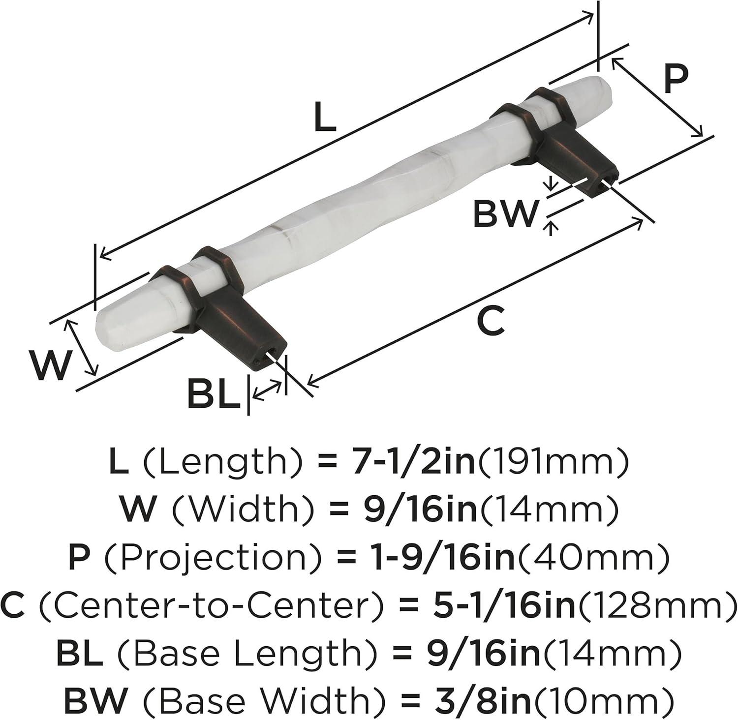 Amerock | Cabinet Pull | Marble White/Oil-Rubbed Bronze | 5-1/16 inch (128 mm) Center to Center | Carrione | 1 Pack | Drawer Pull | Drawer Handle | Cabinet Hardware