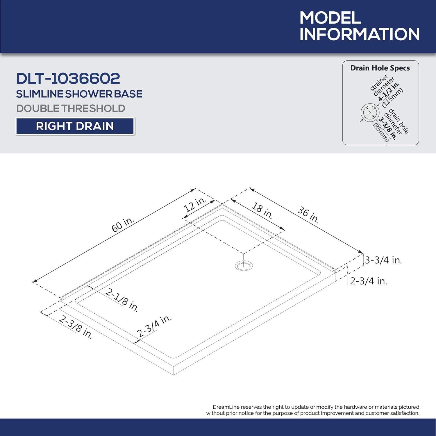 SlimLine 60" White Rectangular Double Threshold Shower Base