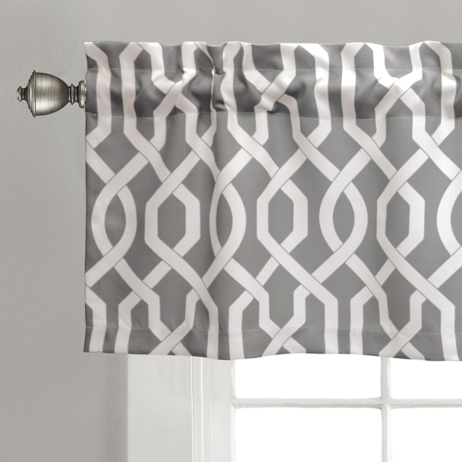 52"x18" Light Filtering Edward Window Valance Gray - Lush Décor: Geometric Pattern, Rod Pocket, Bedroom Decor