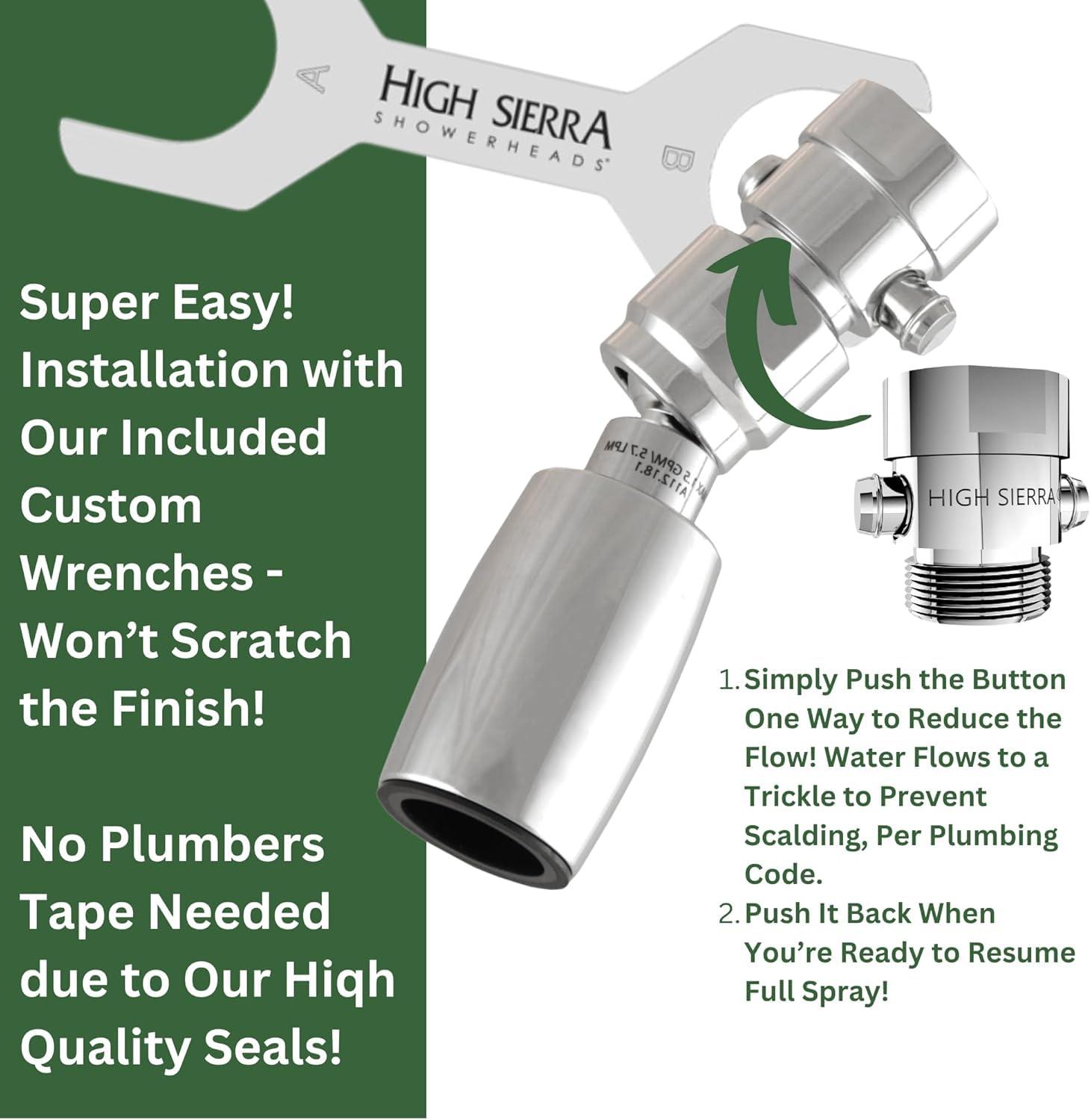 High Sierra Showerheads® - CLASSIC™ Solid Metal 1.25 GPM Award Winning, Ultra Low Flow Shower Head with Trickle Valve, Patented Nozzle Never Clogs - Brushed Nickel Finish