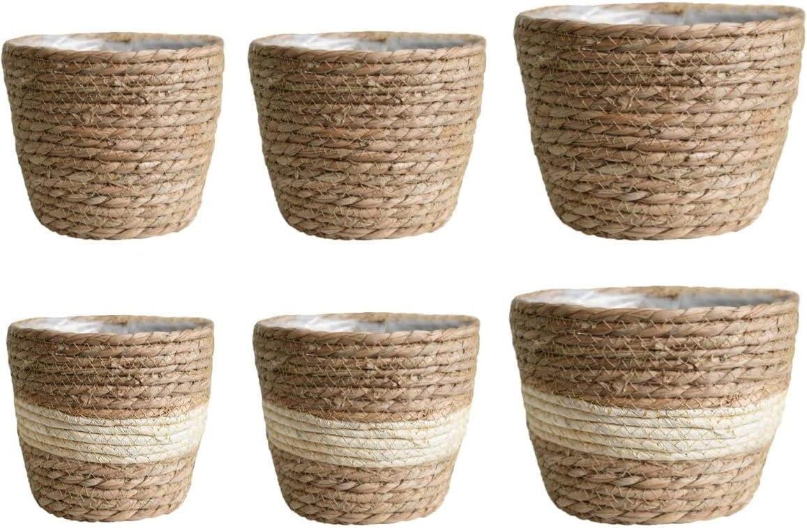 Natural Seagrass Cylindrical Planter with Plastic Liner