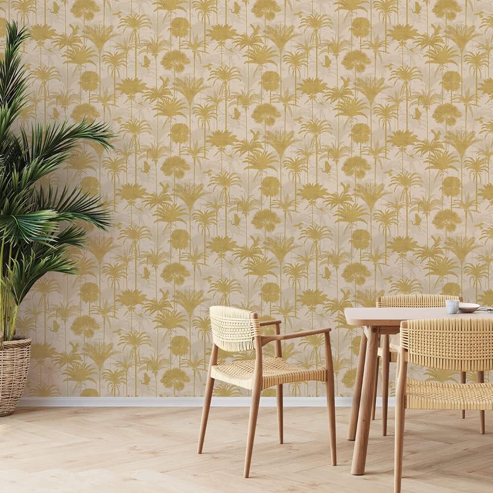 Tempaper Royal Palm Metallic Gold Peel and Stick Wallpaper, 20.5" x 16.5'