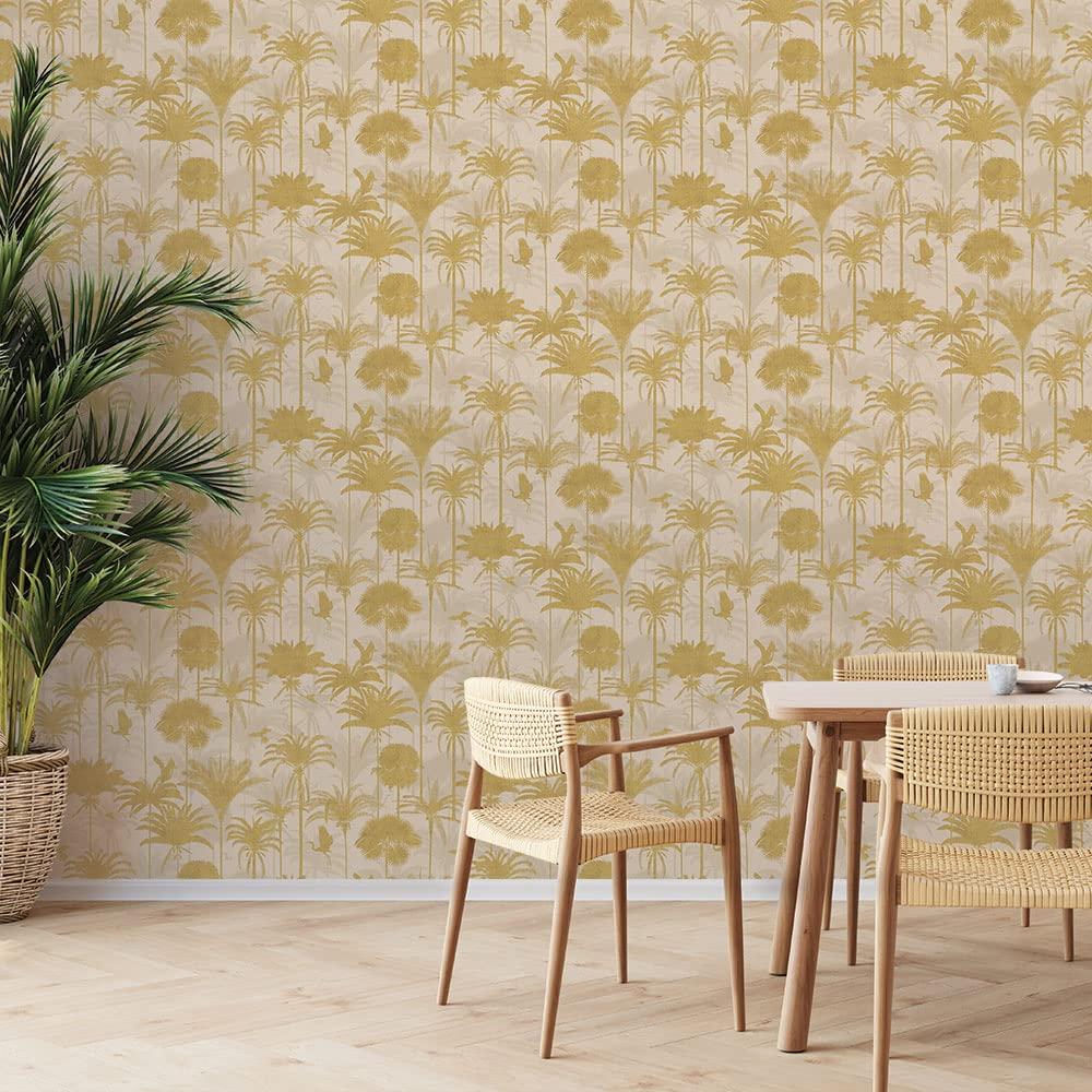 Tempaper Royal Palm Metallic Gold Peel and Stick Wallpaper, 20.5" x 16.5'