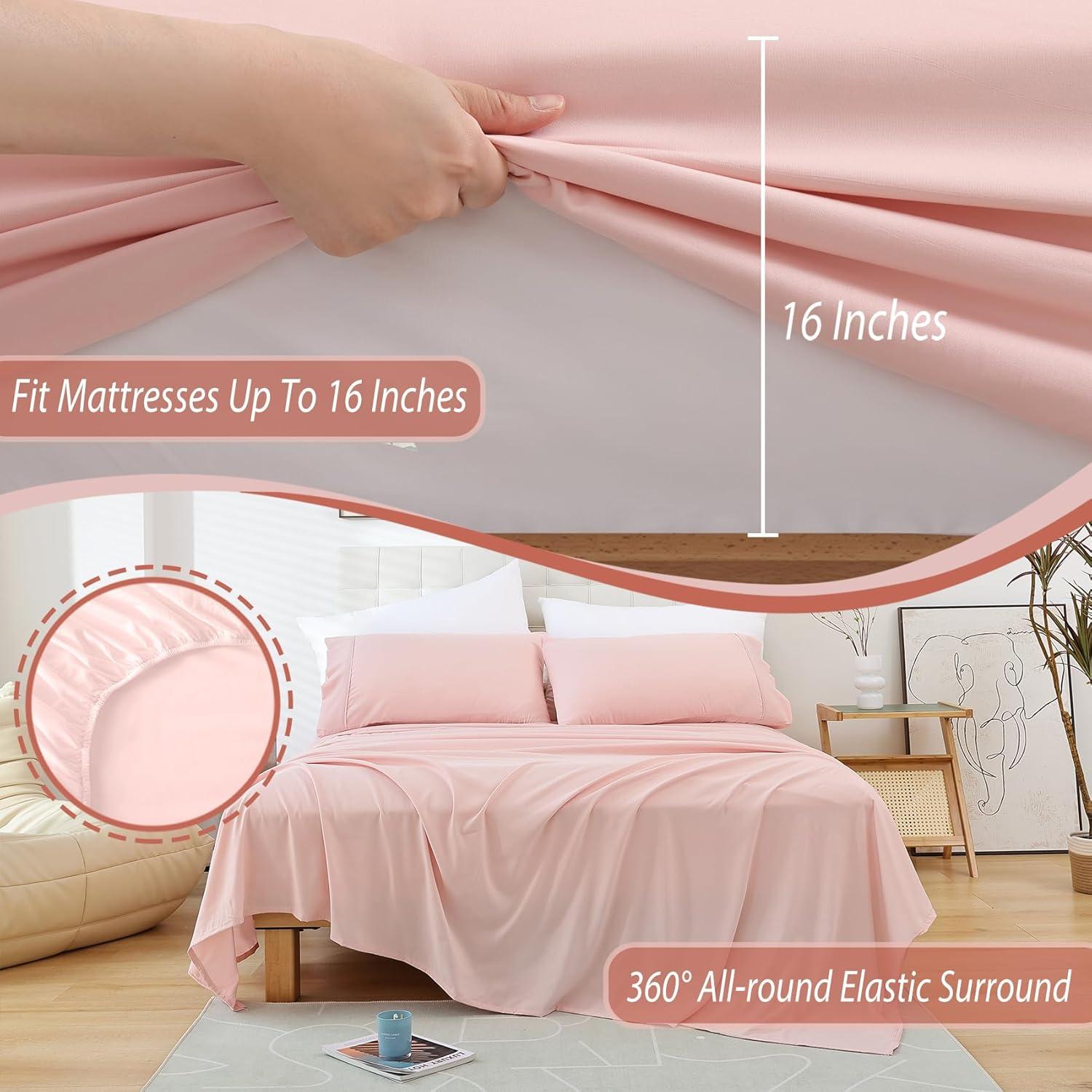 Textile Queen Sheet Set - 4 Piece Soft Breathable Bed Sheets For Queen Size Bed, Deep Pocket Luxury Brushed Sheets, Hotel Bedding Sheets And Pillowcases, Wrinkle Free Oeko-Tex Sheets