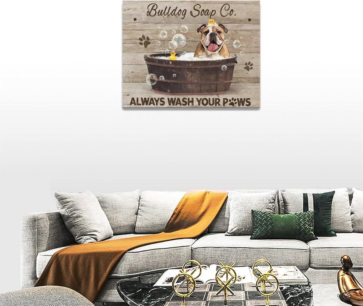 dashuaibi-Bathroom Wall Art Funny English Bulldog in the Bathtub Canvas Prints Painting Bathroom Pictures Modern Artwork Home Decor for Restroom Washroom SPA Salon 16"x12"