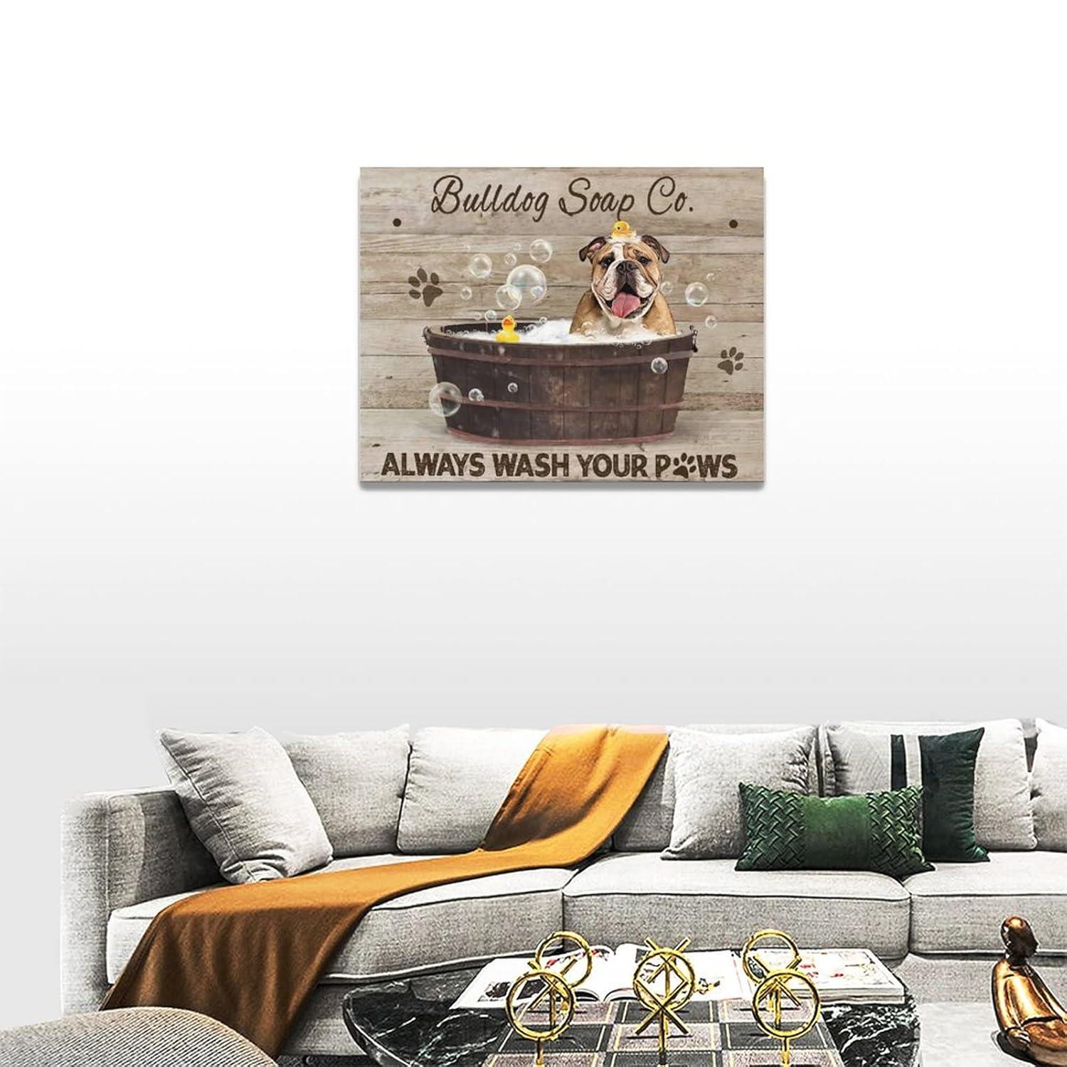 dashuaibi-Bathroom Wall Art Funny English Bulldog in the Bathtub Canvas Prints Painting Bathroom Pictures Modern Artwork Home Decor for Restroom Washroom SPA Salon 16"x12"