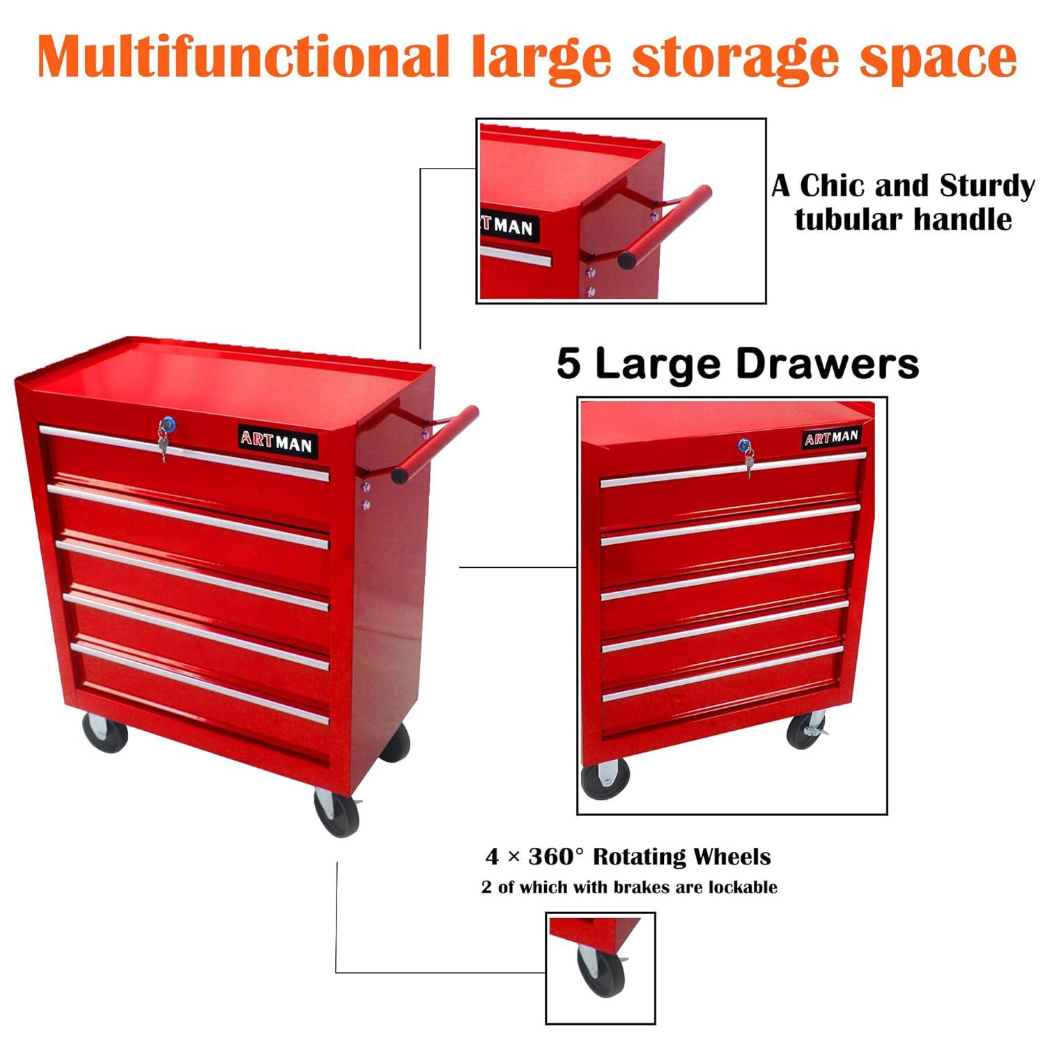 Yesurprise 12.99'' W 5 -Drawer Steel Job Site Storage with Wheels