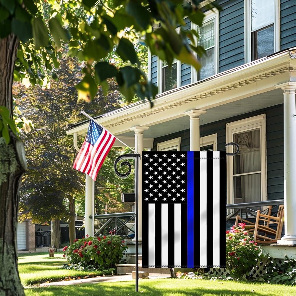 ERT Thin Blue Line Garden Flag Double sided 12.5 x 18 Inch Police Flag American Flag Made by Oxford lawn decoration Outdoor Indoor