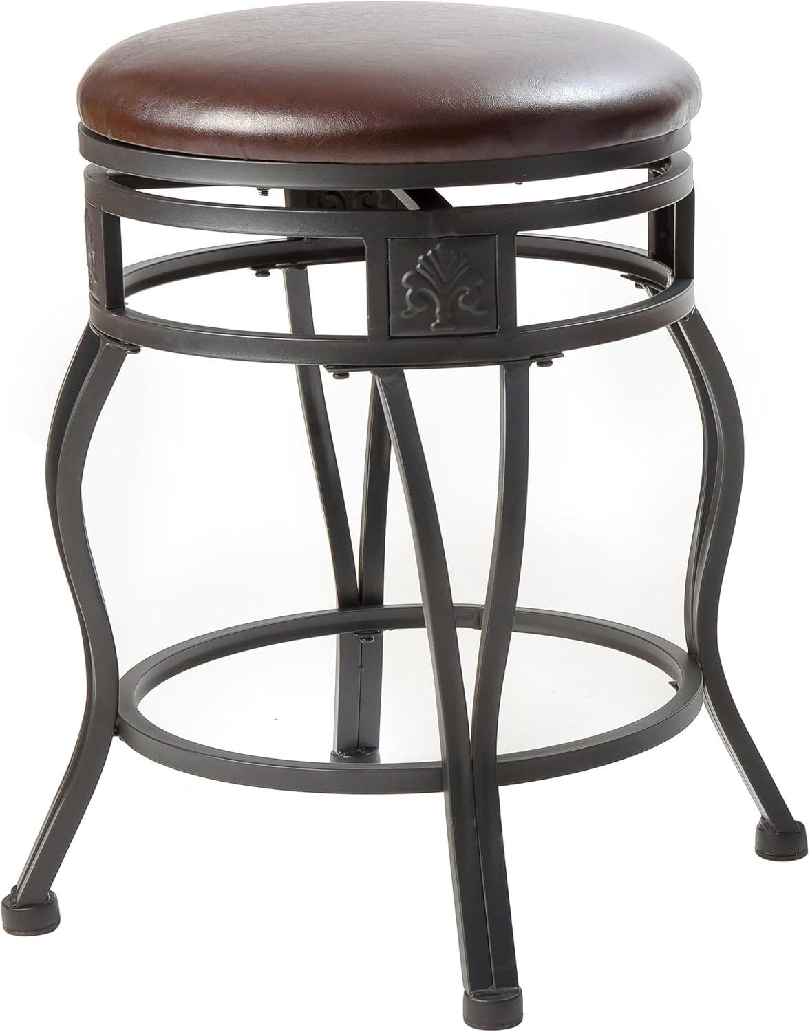 eHemco Swivel Metal Kitchen Counter Height Barstool with Upholstered Faux Leather Seat, 24 Inches, Black, Set of 2